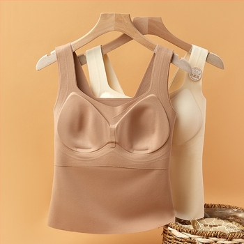 Termalna vesta za žene s integriranim čašicama, dvostrano četkan unutrašnjost, okrugli izrez, jednostruki najlonski materijal