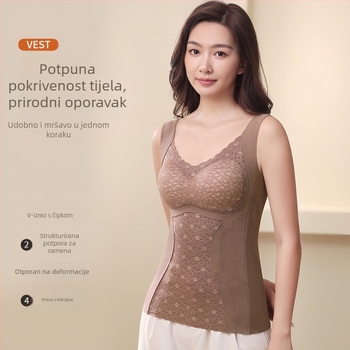 Nova plus veličina Derong baršun termo vest, dvostruki sloj, s umetkom za prsni koš, debeli osnovni dio za žene