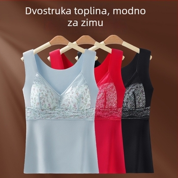 Ženski termalni top – bezšavni, s ugrađenim grudnjakom i jastučićima, okrugli izrez, 70–80% akrilna vlakna, 201–250 g/m²