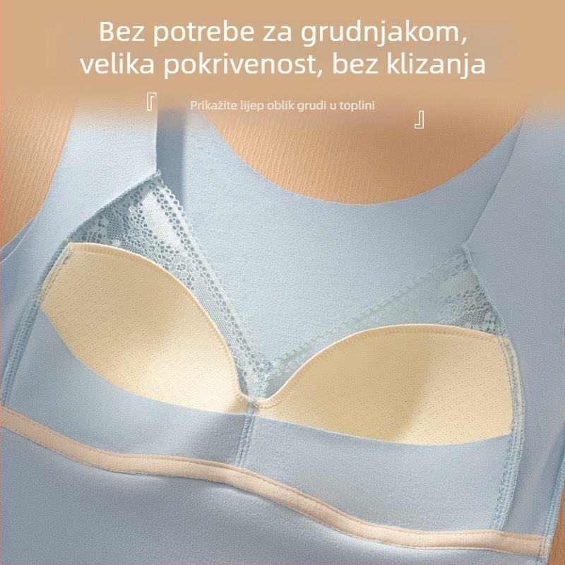 Ženski termalni top – bezšavni, s ugrađenim grudnjakom i jastučićima, okrugli izrez, 70–80% akrilna vlakna, 201–250 g/m²