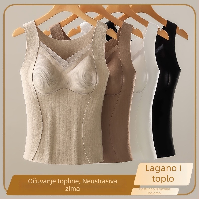 Termalna vest s ugrađenim jastučićima za dojke, sve-u-jednom bazni sloj, Lyocell tkanina, gusta debljina 201–250 g/m², topla i pogodna za vanjsku upotrebu