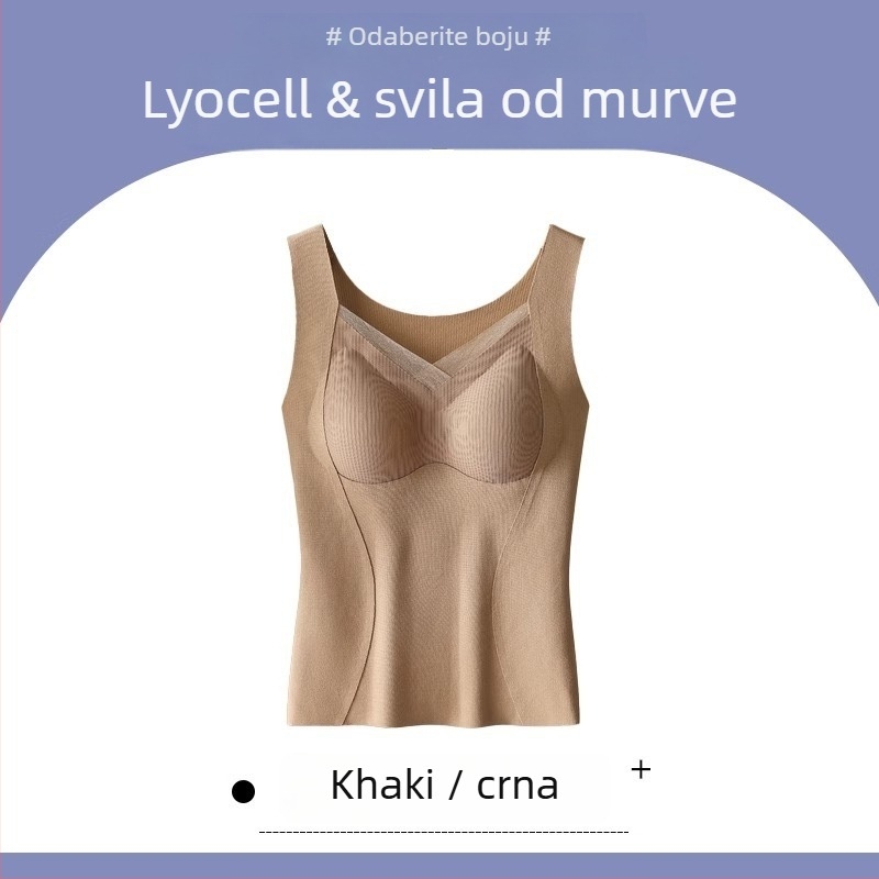 Termalna vest s ugrađenim jastučićima za dojke, sve-u-jednom bazni sloj, Lyocell tkanina, gusta debljina 201–250 g/m², topla i pogodna za vanjsku upotrebu