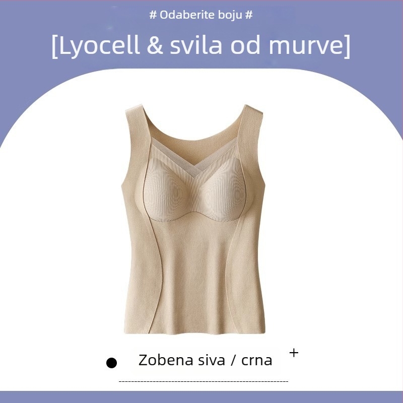 Termalna vest s ugrađenim jastučićima za dojke, sve-u-jednom bazni sloj, Lyocell tkanina, gusta debljina 201–250 g/m², topla i pogodna za vanjsku upotrebu