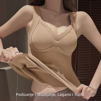 Termalna majica s ugrađenim jastučićem za prsima, all-in-one baza, debeli poliester, V-izrez