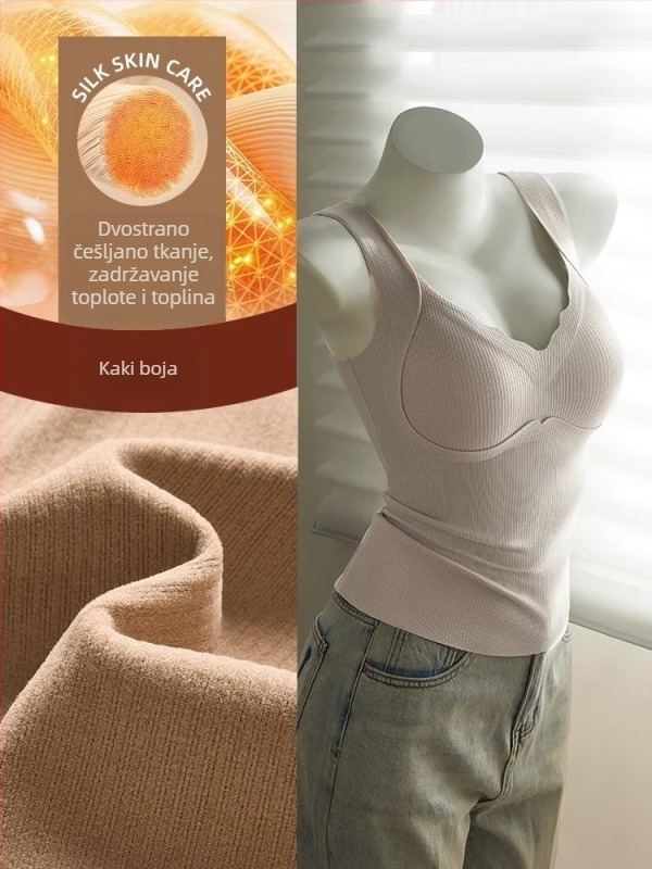 Termalna majica s ugrađenim jastučićem za prsima, all-in-one baza, debeli poliester, V-izrez