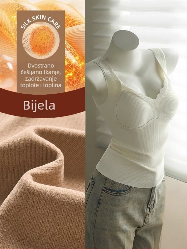 Termalna majica s ugrađenim jastučićem za prsima, all-in-one baza, debeli poliester, V-izrez