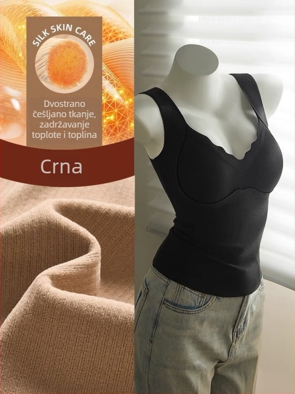 Termalna majica s ugrađenim jastučićem za prsima, all-in-one baza, debeli poliester, V-izrez