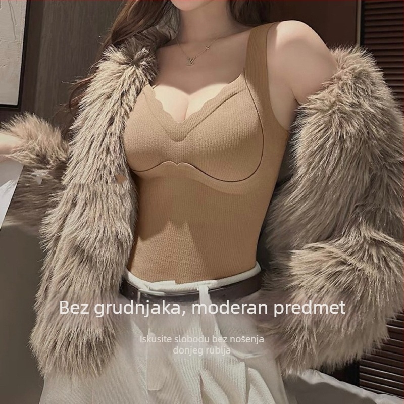 Termalna majica s ugrađenim jastučićem za prsima, all-in-one baza, debeli poliester, V-izrez