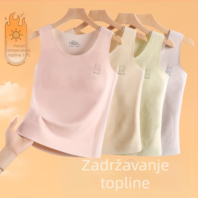 Termalna vest za djevojčice – cartoon uzorak, s integriranim jastučićem za prsni koš i fleece podstava, akril 80–90%