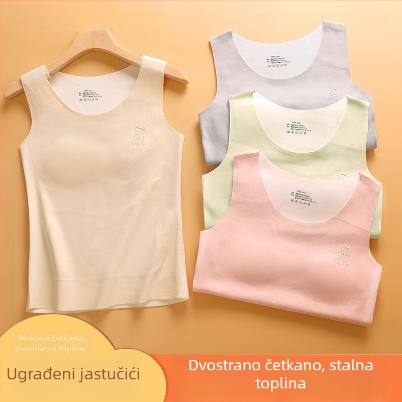 Termalna vest za djevojčice – cartoon uzorak, s integriranim jastučićem za prsni koš i fleece podstava, akril 80–90%