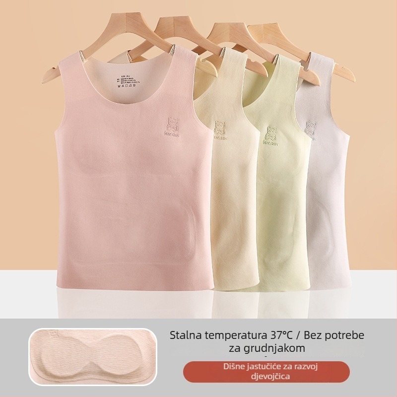 Termalna vest za djevojčice – cartoon uzorak, s integriranim jastučićem za prsni koš i fleece podstava, akril 80–90%