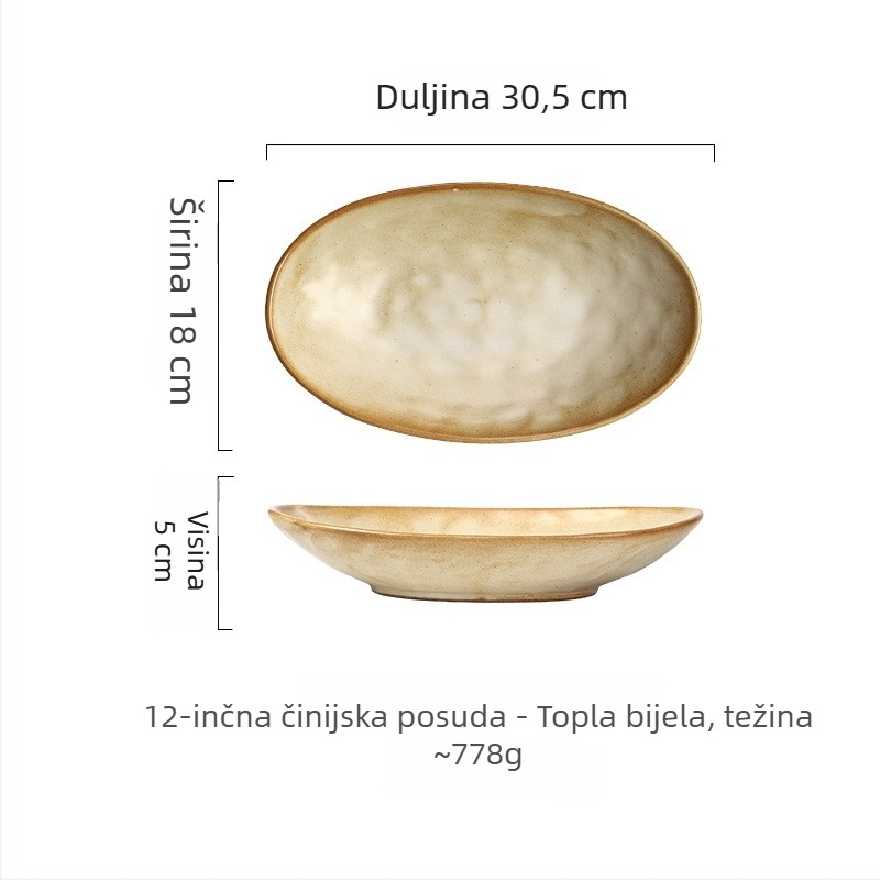 Ovalni porcelanski tanjur – nepravilnog oblika, japanski stil, podglazurna boja, mogućnost ispisa logotipa i prilagodbe.