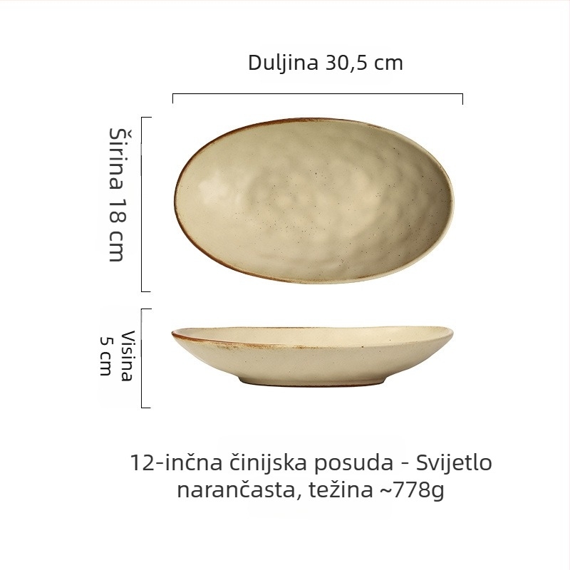 Ovalni porcelanski tanjur – nepravilnog oblika, japanski stil, podglazurna boja, mogućnost ispisa logotipa i prilagodbe.