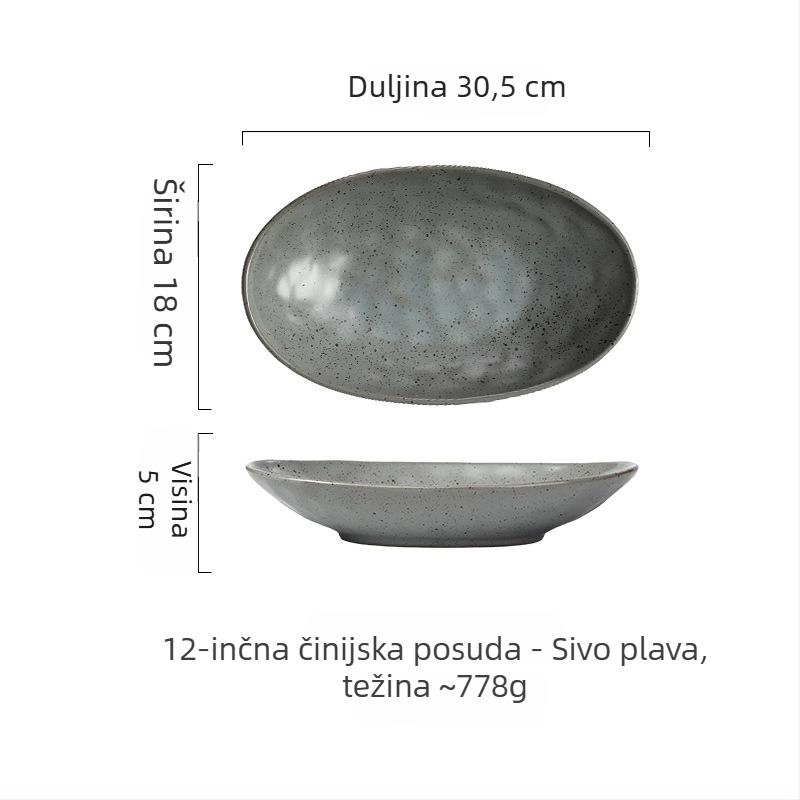 Ovalni porcelanski tanjur – nepravilnog oblika, japanski stil, podglazurna boja, mogućnost ispisa logotipa i prilagodbe.