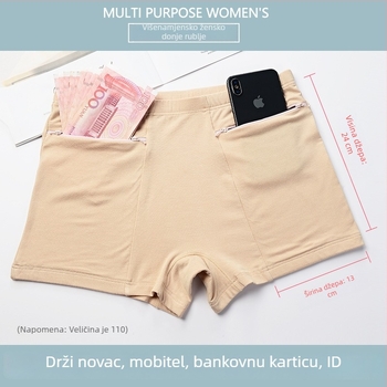 Ženske boxerice od bambusovih vlakana s visokim strukom i džepovima sa zatvaračima, brzo sušenje, zaštita od izlaganja