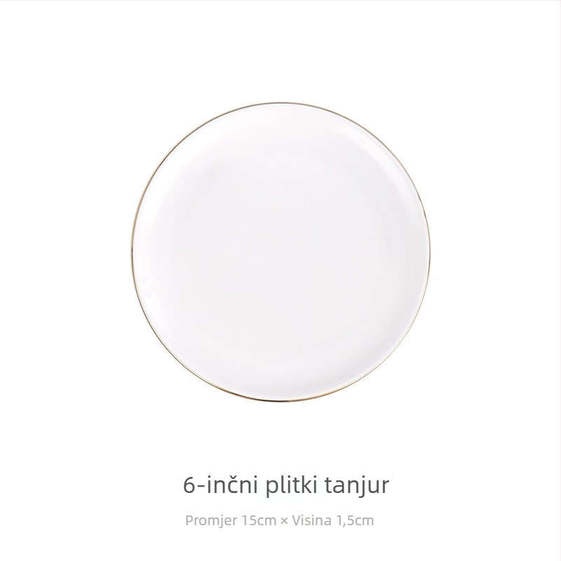 Porcelanski okrugli tanjur za doručak, površina s ručno crtanim dizajnom, stil laganog luksuza retro
