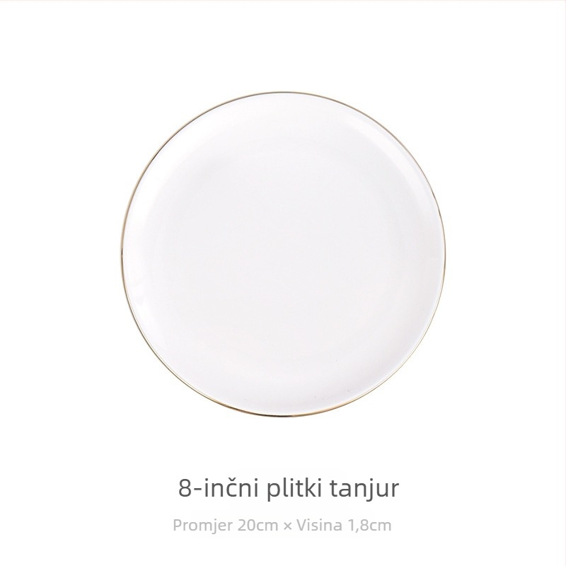 Porcelanski okrugli tanjur za doručak, površina s ručno crtanim dizajnom, stil laganog luksuza retro