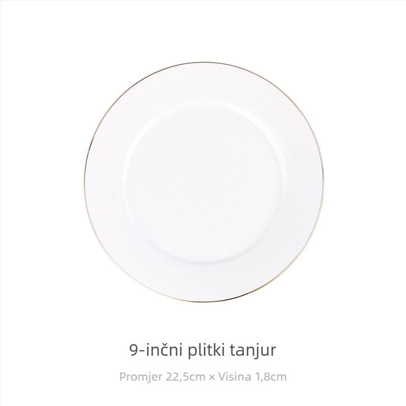 Porcelanski okrugli tanjur za doručak, površina s ručno crtanim dizajnom, stil laganog luksuza retro