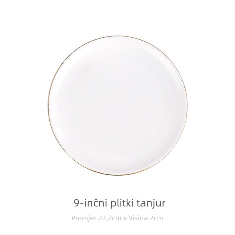 Porcelanski okrugli tanjur za doručak, površina s ručno crtanim dizajnom, stil laganog luksuza retro