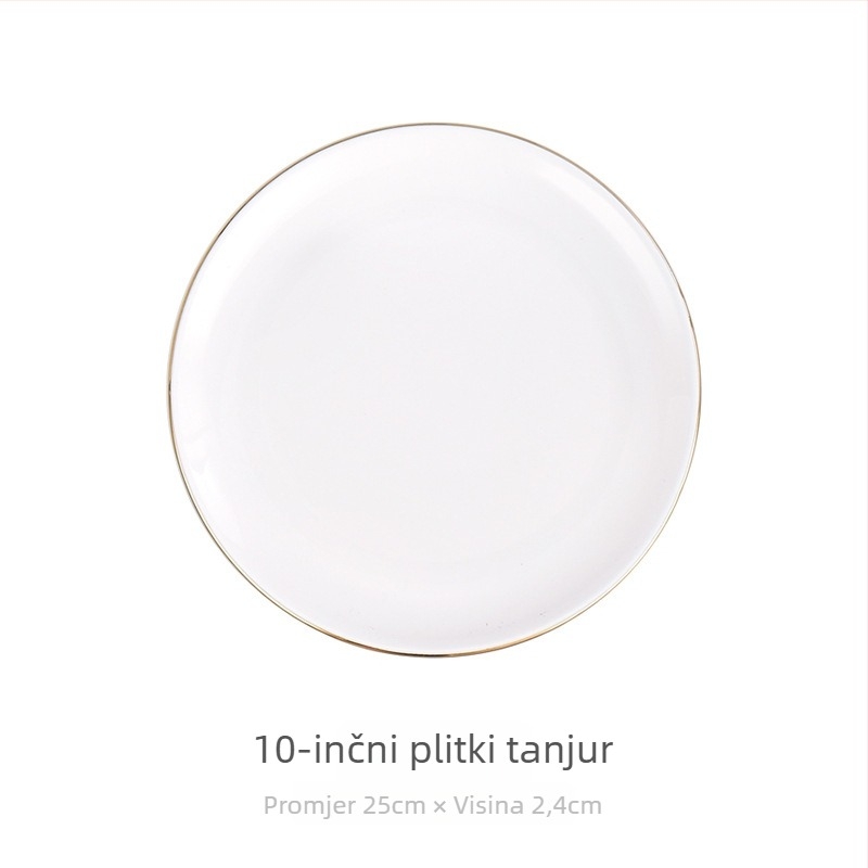 Porcelanski okrugli tanjur za doručak, površina s ručno crtanim dizajnom, stil laganog luksuza retro