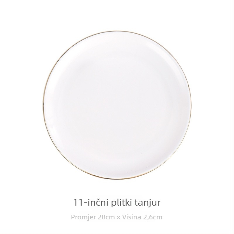 Porcelanski okrugli tanjur za doručak, površina s ručno crtanim dizajnom, stil laganog luksuza retro