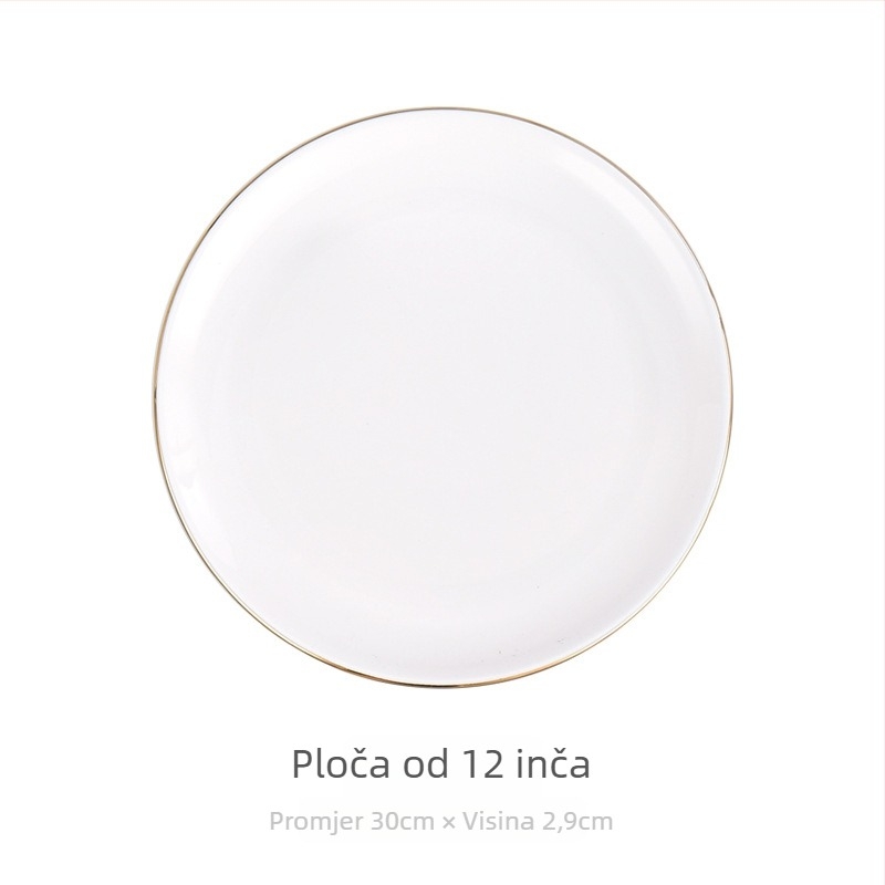 Porcelanski okrugli tanjur za doručak, površina s ručno crtanim dizajnom, stil laganog luksuza retro
