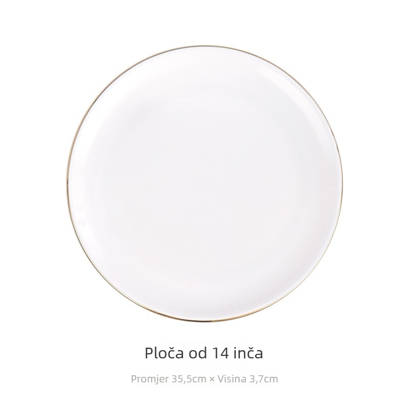 Porcelanski okrugli tanjur za doručak, površina s ručno crtanim dizajnom, stil laganog luksuza retro