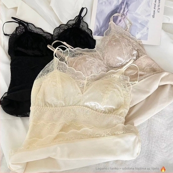 Jesensko-zimski čipkasti topli prsluk s fiksnim košaricama, bešavni vanjski latex sloj, akrilno grijanje, nosiv kao vanjska odjeća bez grudnjaka