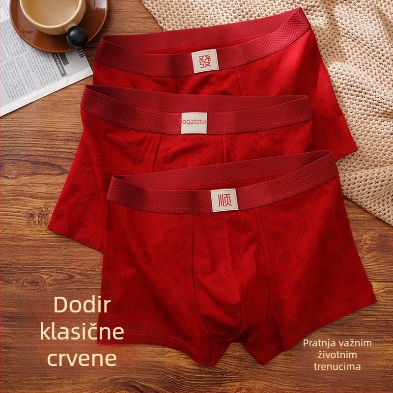 Muške crvene pamučne bokserice s cijelim otiskom za godinu zodijaka, antibakterijske, 10A