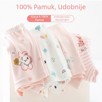 Dječje pamučne gaćice za djevojčice, srednjeg visine struka (4 komada u pakiranju, 100% pamuk, 8+ godina, 140 cm, Klasa A)