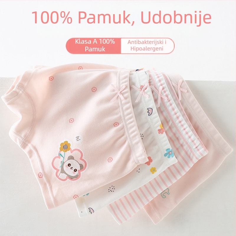 Dječje pamučne gaćice za djevojčice, srednjeg visine struka (4 komada u pakiranju, 100% pamuk, 8+ godina, 140 cm, Klasa A)