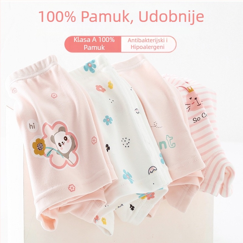 Dječje pamučne gaćice za djevojčice, srednjeg visine struka (4 komada u pakiranju, 100% pamuk, 8+ godina, 140 cm, Klasa A)
