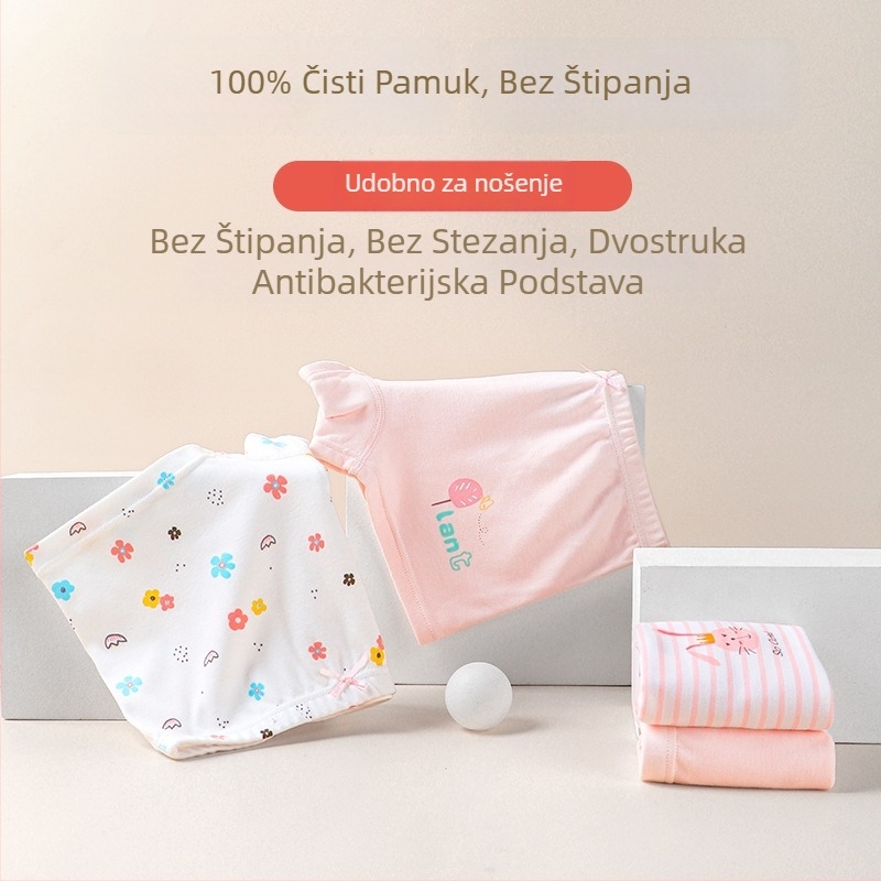 Dječje pamučne gaćice za djevojčice, srednjeg visine struka (4 komada u pakiranju, 100% pamuk, 8+ godina, 140 cm, Klasa A)