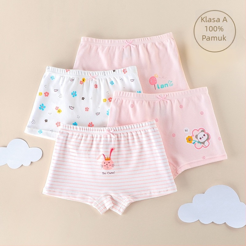 Dječje pamučne gaćice za djevojčice, srednjeg visine struka (4 komada u pakiranju, 100% pamuk, 8+ godina, 140 cm, Klasa A)