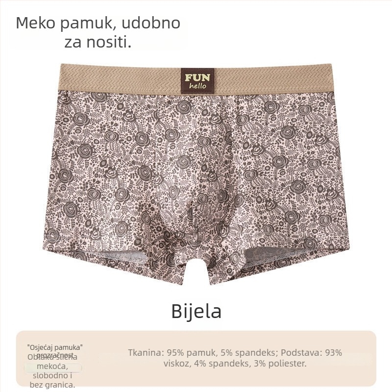 Muške bokserice s floralnim uzorkom, prozračne, poliester tkanina, srednji pojas, podstava prepona od viskoze