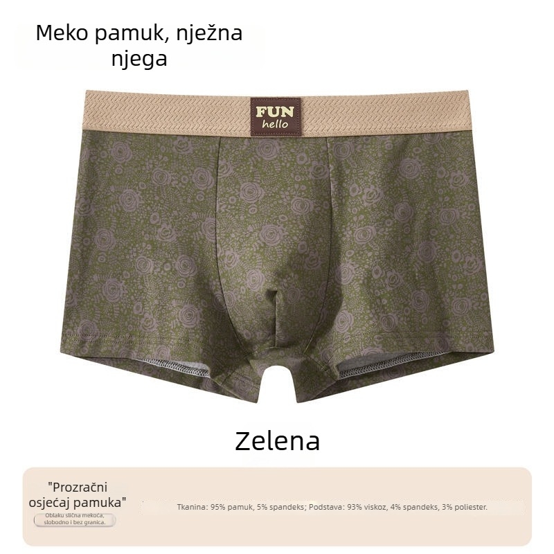 Muške bokserice s floralnim uzorkom, prozračne, poliester tkanina, srednji pojas, podstava prepona od viskoze