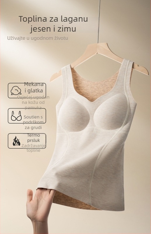 Termalni prsluk s integriranim grudnim jastučićima, dvostruki sloj, V-dekolte, viskozni materijal