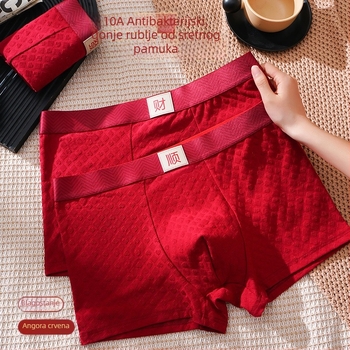 Muške pamuk Jacquard bokserice, prozračne, antibakterijske, srednji pojas, crvene