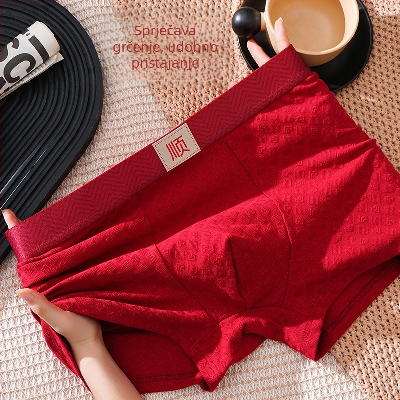 Muške pamuk Jacquard bokserice, prozračne, antibakterijske, srednji pojas, crvene