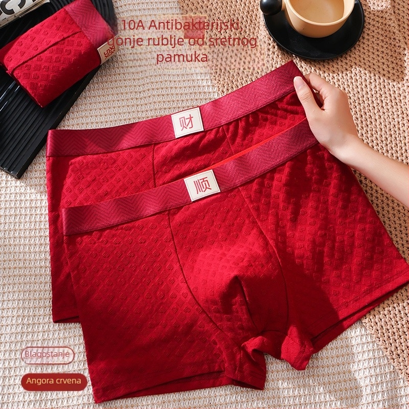 Muške pamuk Jacquard bokserice, prozračne, antibakterijske, srednji pojas, crvene