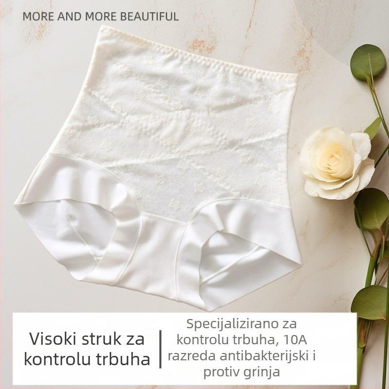 Gaćice s visokim strukom s čipkom, kontrola trbuha, podizanje stražnjice, prozračan viskozni materijal, podstava od viskoze do 30%