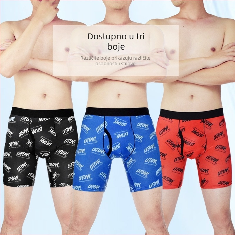 Muške boxerice od ledenog svile, dugog kroja, protiv iritacije, brzo se suše, visoka elastičnost, plus veličina, za sport i trčanje