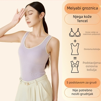 Ženski topli prsluk s ugrađenim košaricama, samouzagrevan, dvostruki sloj, flis podstava, V-izrez, jednofarbni