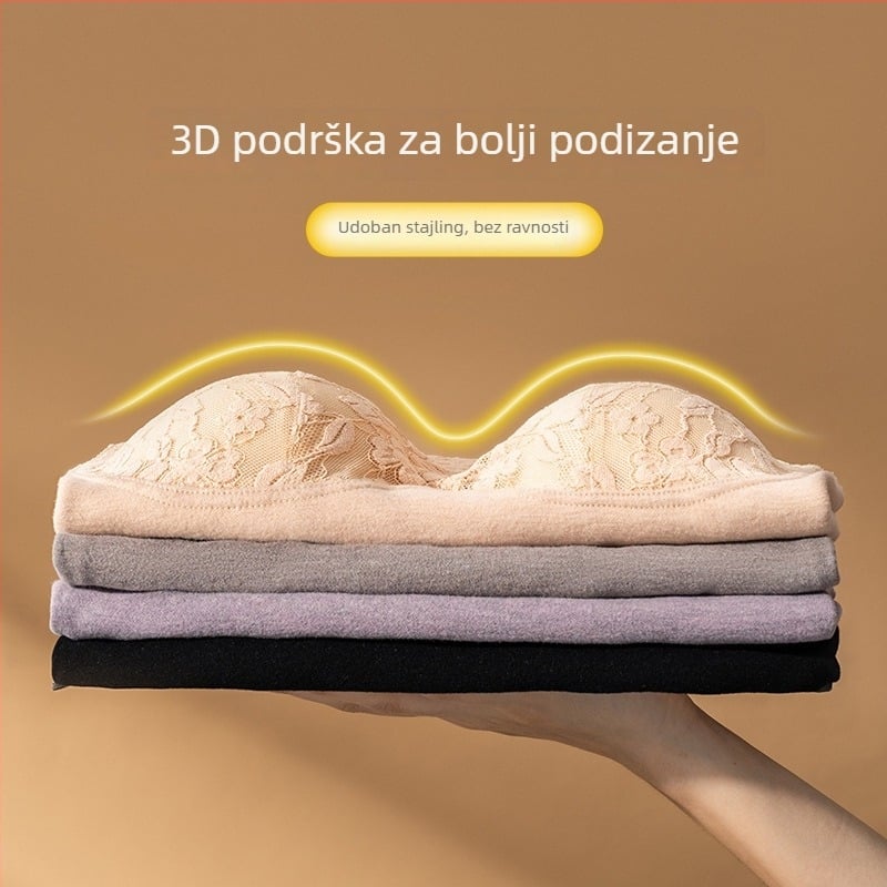 Ženska termalna majica bez grudnjaka, s integriranim košaricama i jastučićima, baršunasti završetak, akrilno vlakno, debljina 201–250 g/m2