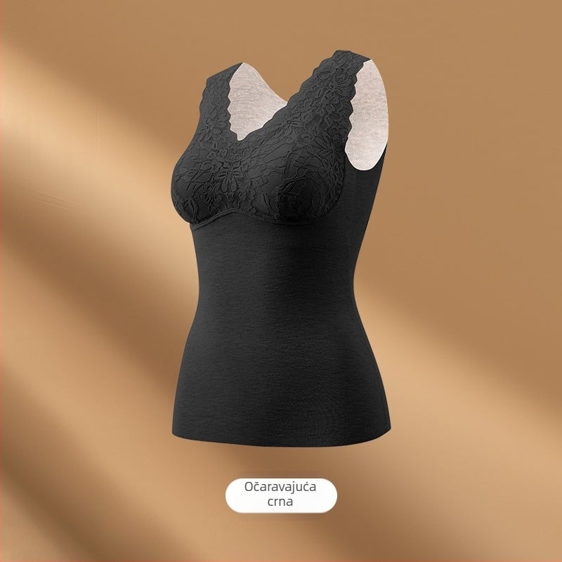 Ženska termalna majica bez grudnjaka, s integriranim košaricama i jastučićima, baršunasti završetak, akrilno vlakno, debljina 201–250 g/m2