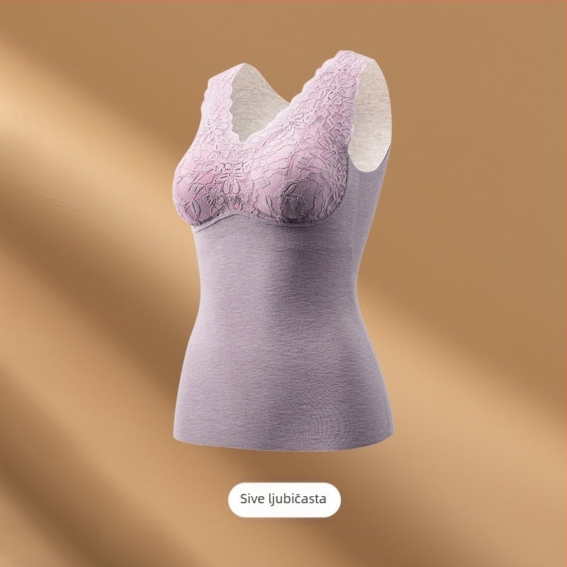 Ženska termalna majica bez grudnjaka, s integriranim košaricama i jastučićima, baršunasti završetak, akrilno vlakno, debljina 201–250 g/m2