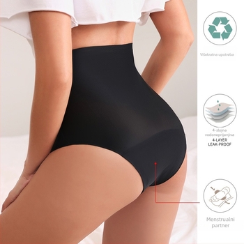 Visokog pojasa bezšivne menstrualne gaćice za žene, četiri sloja zaštite od curenja; glavna tkanina: najlon 85%, podstava 100% pamuk