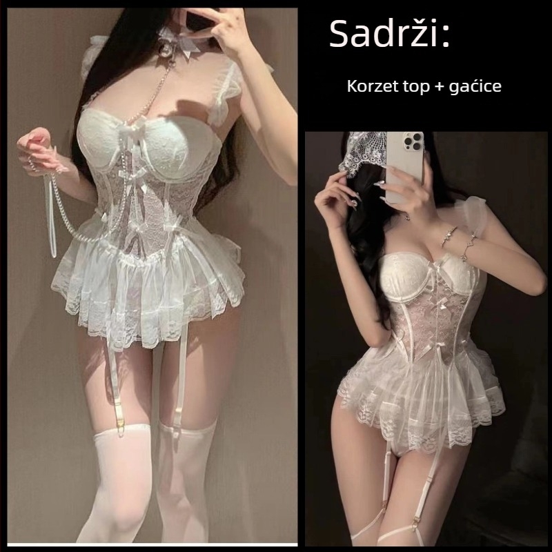 Push-up grudnjak od čipke s mrežicom i ribljim kostima, 3/4 šalice, odvojive dvostruke naramenice