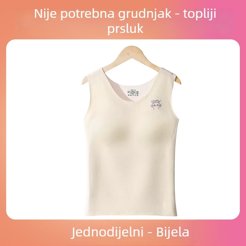 Ženski topli prsluk s umetkom za dojke, baršunasta unutarnja podstava, okrugli izrez, jednodrukt sloj, za tinejdžerice (70–80% akril, poliester, 201–250 g/m²)