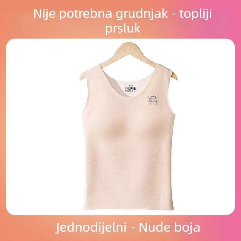 Ženski topli prsluk s umetkom za dojke, baršunasta unutarnja podstava, okrugli izrez, jednodrukt sloj, za tinejdžerice (70–80% akril, poliester, 201–250 g/m²)